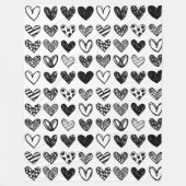 Vleekbank - Zwart en wit hart Fleece Deken (Voorkant)