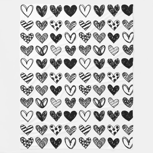 Vleekbank - Zwart en wit hart Fleece Deken (Voorkant)