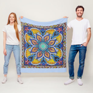 Vleekdeken met blauwe "Nederlandse tegel" mandala Fleece Deken