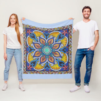 Vleekdeken met blauwe "Nederlandse tegel" mandala Fleece Deken