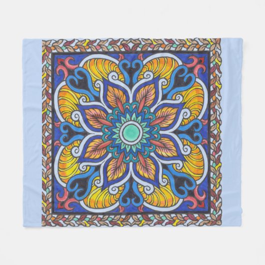 Vleekdeken met blauwe "Nederlandse tegel" mandala Fleece Deken (Voorkant (Horizontaal))
