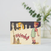 vleermuis bezem lantaarn maan cornstalk meisje briefkaart (Staand voorkant)