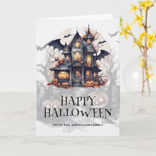 Vleermuis Griezelfoto van Pompoenen in een Huis me Kaart (Gele Bloem)