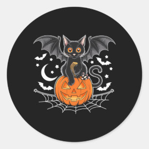 Vleermuis Halloween _ Zwarte Kat Vleermuis Vleugel Ronde Sticker