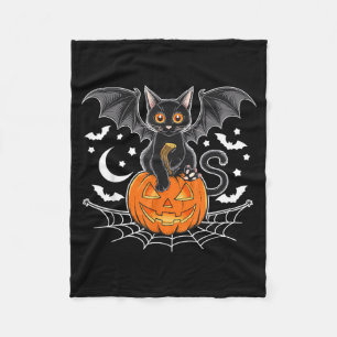 Vleermuis Halloween _ Zwarte Kat Vleermuisvleugels Fleece Deken