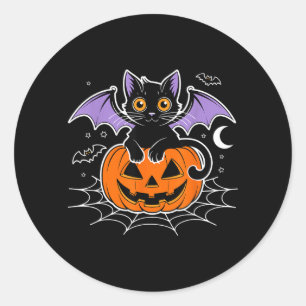 Vleermuis Halloween _ Zwarte Kat Vleermuisvleugels Ronde Sticker