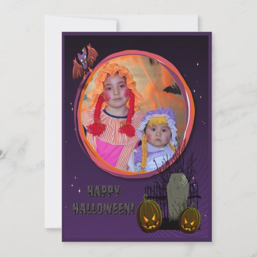 Vleermuis, Jack o' Lanterns, Grafsteen, Foto Frame Kaart (Voorkant)
