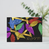 Vleermuis Mitzvah Blauw Paarse Groene Glittery Pet Kaart (Staand voorkant)