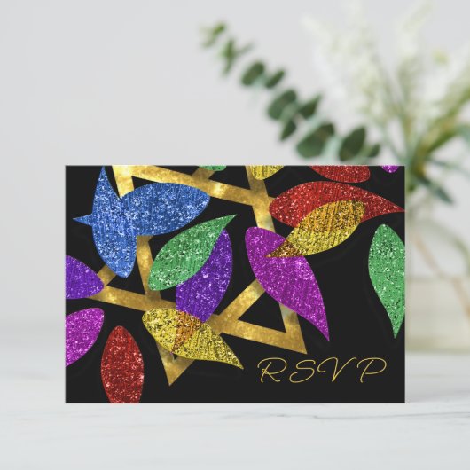 Vleermuis Mitzvah Blauw Paarse Groene Glittery Pet Kaart (Staand voorkant)