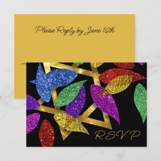 Vleermuis Mitzvah Blauw Paarse Groene Glittery Pet Kaart (Voorkant / Achterkant)