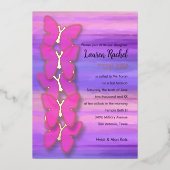 Vleermuis Mitzvah Vlinder Roze Paarse Waterverf Folie Uitnodiging (Voorkant)