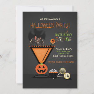 Vleermuis op een Cocktail Halloween Feestje Kaart