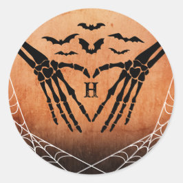 Vleermuis Skelet Hart Monogram Gothic Halloween Br Ronde Sticker