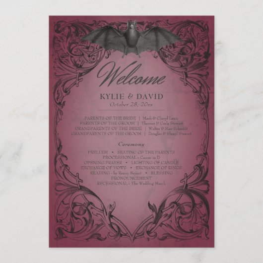  vleermuis tot de dood Bourgondische bruiloft Programmakaart (Voorkant)