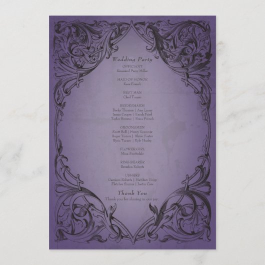  vleermuis tot de dood Paarse bruiloft Programmakaart (Achterkant)