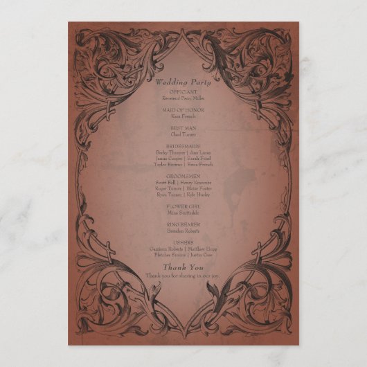 vleermuis tot de dood roest bruiloft programmakaart (Achterkant)