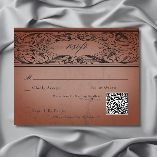 vleermuis tot de dood Rust bruiloft QR-code RSVP Kaartje