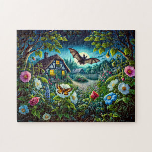 Vleermuis vliegend in de tuin 's nachts legpuzzel