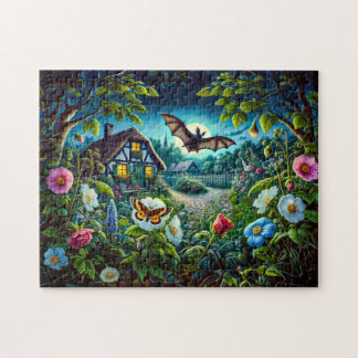 Vleermuis vliegend in de tuin 's nachts legpuzzel