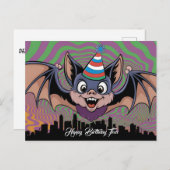 Vleermuis vliegt boven psychedelische stad briefkaart (Voorkant / Achterkant)