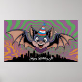 Vleermuis vliegt boven psychedelische stad poster (Voorkant)