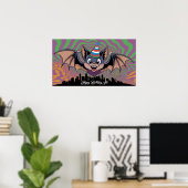 Vleermuis vliegt boven psychedelische stad poster (Thuiskantoor)