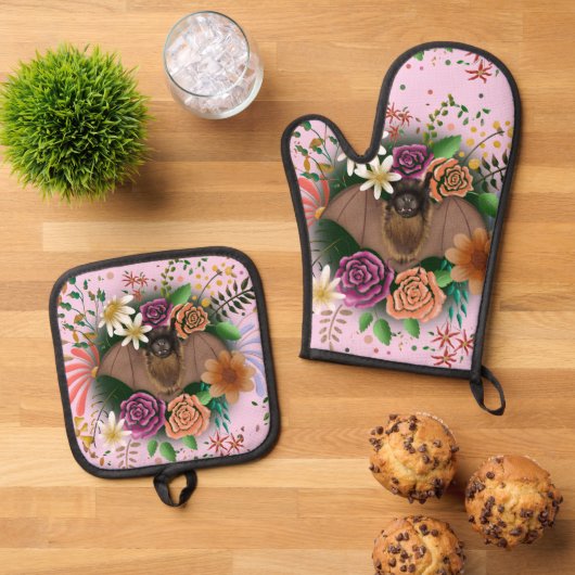 Vleermuisbloemen Bloemen Botanisch Ovenwant & Pannenlap Set (Top down)