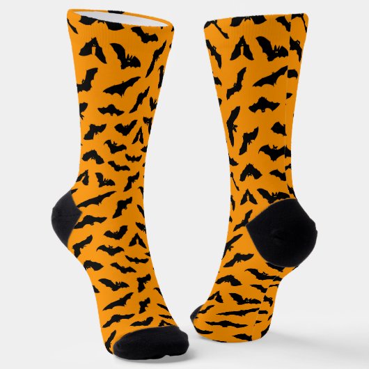 Vleermuispatroon Oranje Halloween Sokken (Gebogen)