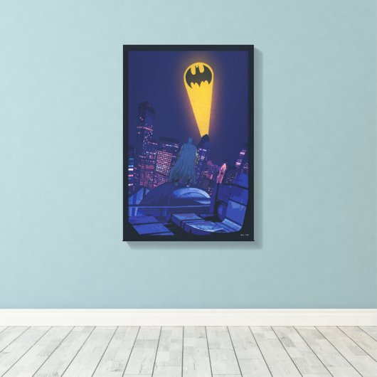Vleermuissignaal boven Gotham Canvas Afdruk (Insitu (Houten vloer))