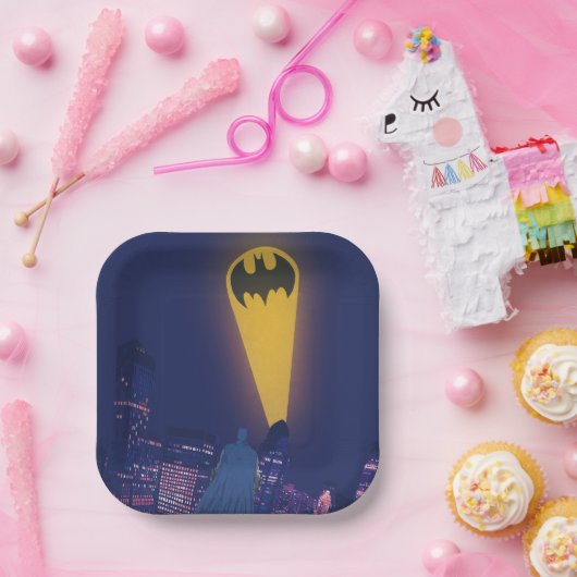 Vleermuissignaal boven Gotham Papieren Bordje (Feest)