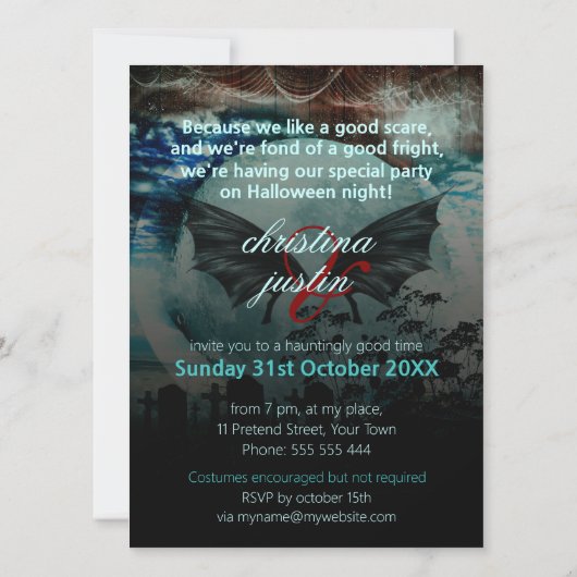 Vleermuisvleugels Maan Kerkhof Halloween Feest Uit Kaart (Achterkant)