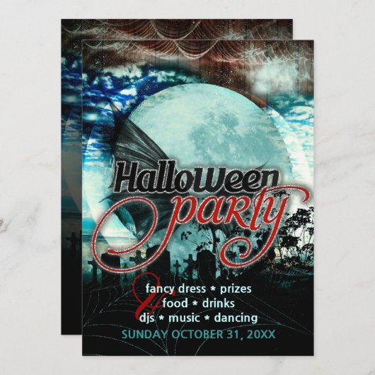 Vleermuisvleugels Maan Kerkhof Halloween Feest Uit Kaart (Voorkant / Achterkant)