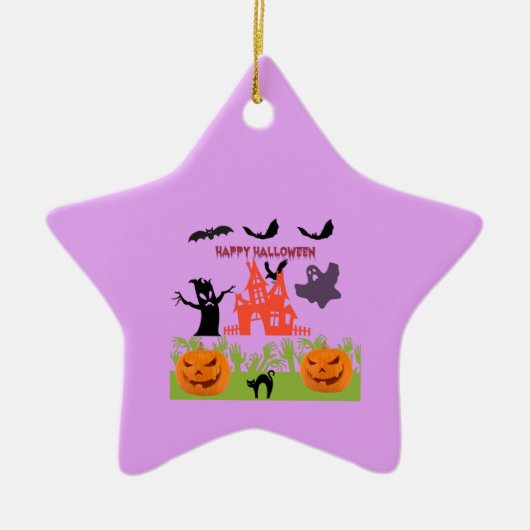Vleermuizen dansen, zombiehanden komen tevoorschij keramisch ornament (Voorkant)