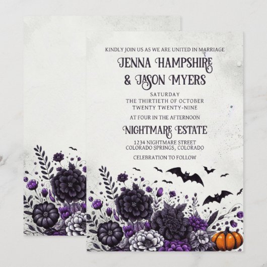 Vleermuizen en bloemen bruiloft kaart (Voorkant / Achterkant)