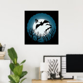 Vleermuizen en Bomen Tegen de Maan Poster (Thuiskantoor)