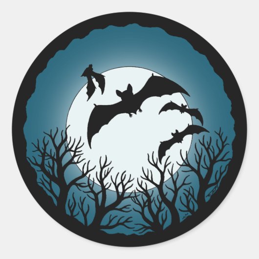 Vleermuizen en Bomen Tegen de Maan Ronde Sticker (Voorkant)