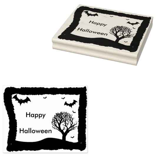 Vleermuizen en boomlandschap 2 silhouet kunststemp rubberstempel (Gestempeld)