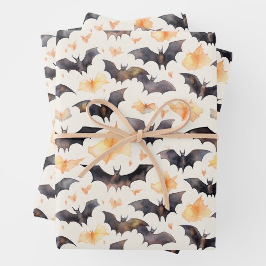 Vleermuizen en herfstbladeren Elegant Halloween Inpakpapier Vel (In situ)