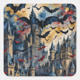 Vleermuizen en kastelen Halloween Vierkante Sticker