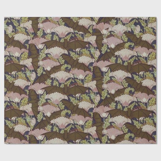  vleermuizen en klaprozen patroon Art Nouveau Cadeaupapier (Vlak)