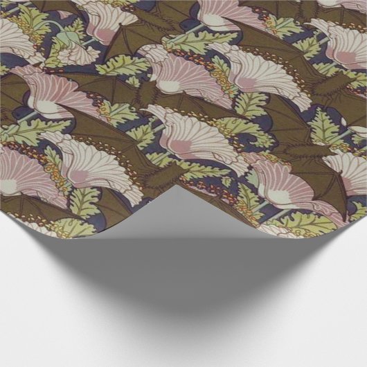  vleermuizen en klaprozen patroon Art Nouveau Cadeaupapier (Hoek)