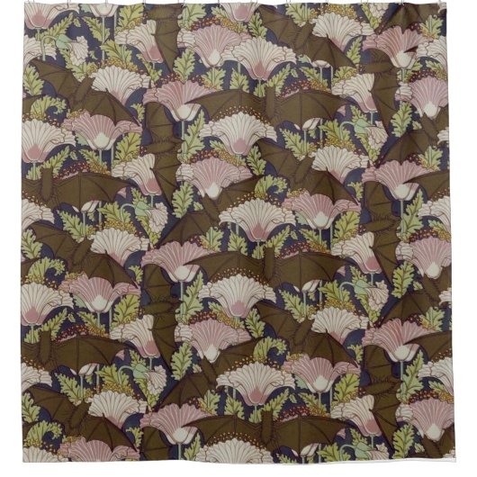 vleermuizen en klaprozen patroon Art Nouveau Douchegordijn (Voorkant)