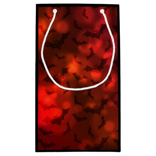 Vleermuizen en maan patroon rood en zwart klein cadeauzakje (Achterkant)