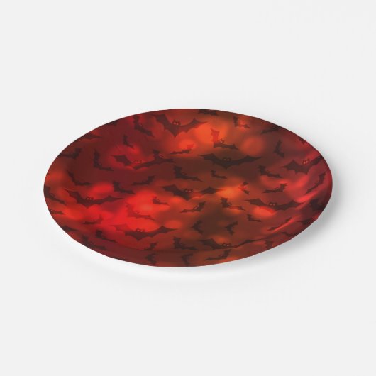 Vleermuizen en maan rood zwart patroon papieren bordje (Gekanteld)