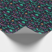 Vleermuizen en pompoenen Paarse Groene Halloween Cadeaupapier (Hoek)