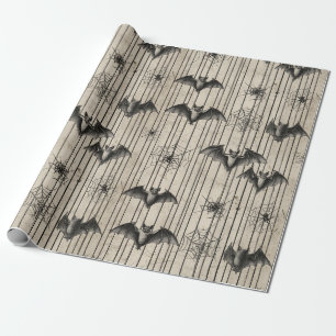 vleermuizen en spinnenwebben op Distressed Stripe Cadeaupapier
