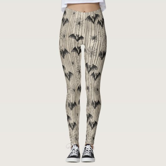 vleermuizen en spinnenwebben op Distressed Stripe Leggings (Voorkant)