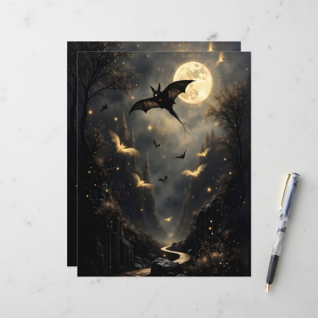 Vleermuizen en Volle Maan Halloween Scrapbook Papi (Voorkant / Achterkant in situ)