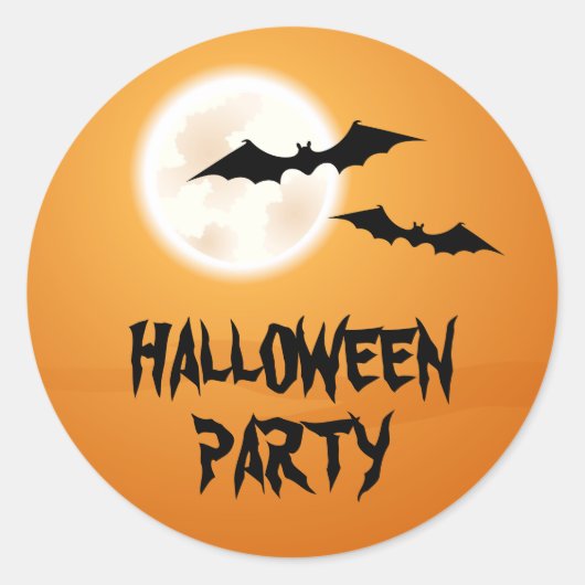 Vleermuizen en volle maan in oranje lucht Hallowee Ronde Sticker (Voorkant)