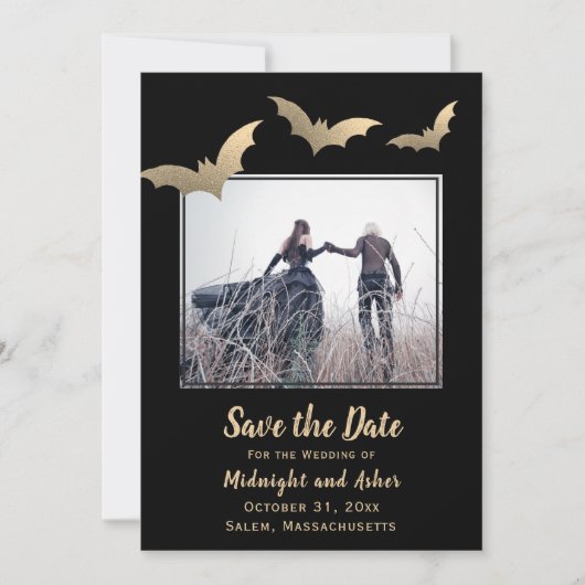 Vleermuizen Foto Halloween Bruiloft Save The Date (Voorkant)